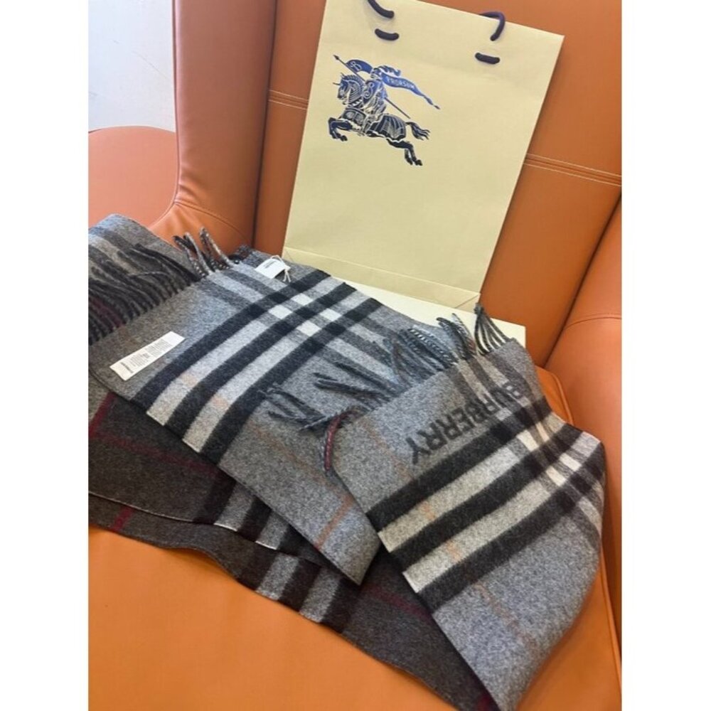 Grey-Black Check Cashmere-Blend Scarf